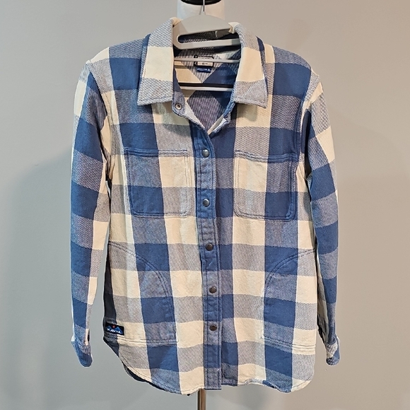 Kavu Tops - Kavu Wren Heavyweight Shirt Blue and White Check Size Medium